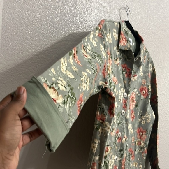 Teddi Womens Stretch Denim Jacket Blazer Sz Medium Floral Print - Picture 2 of 6